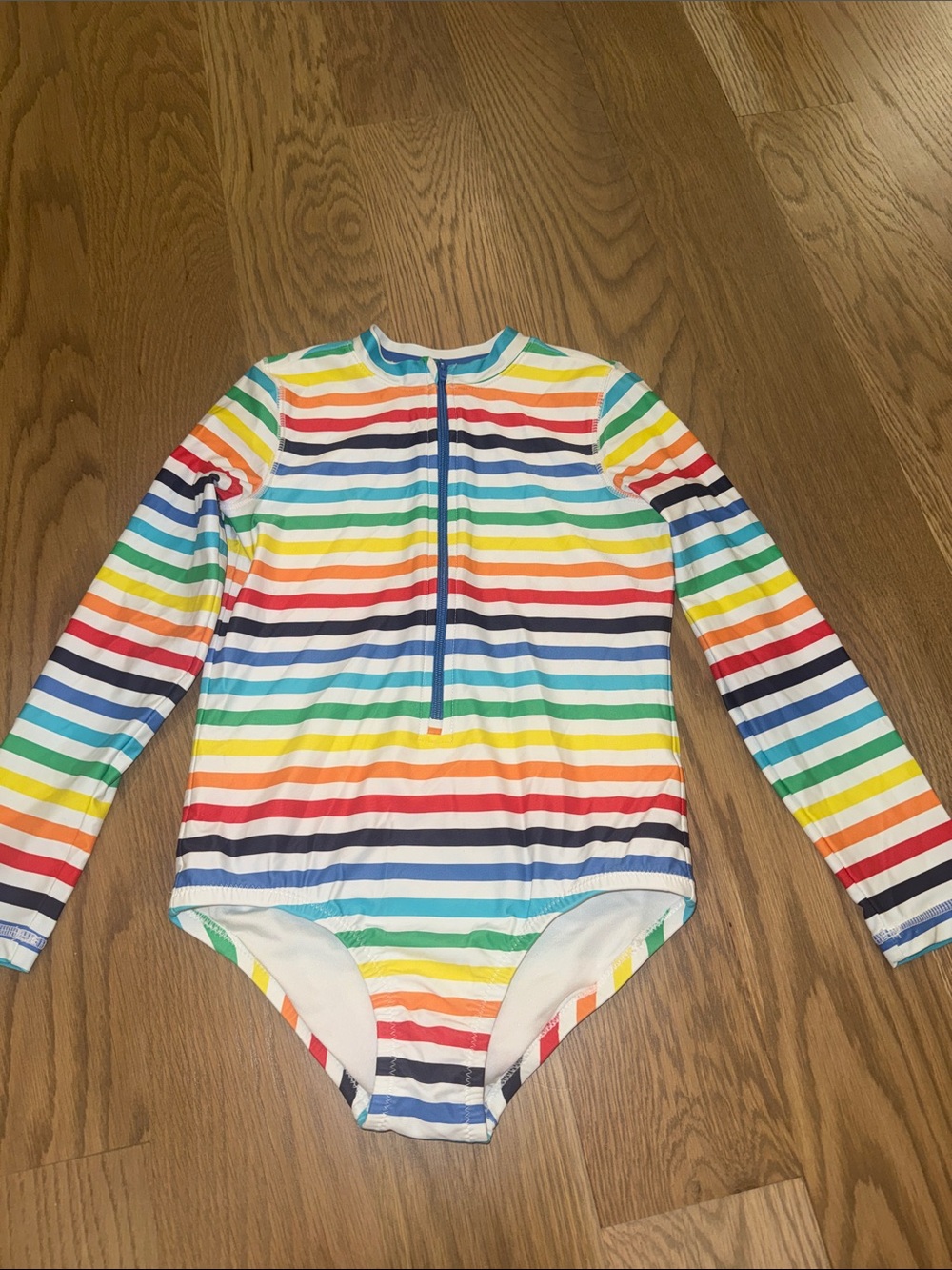 Primary Rainbow Stripe Long Sleeve Swim Suit